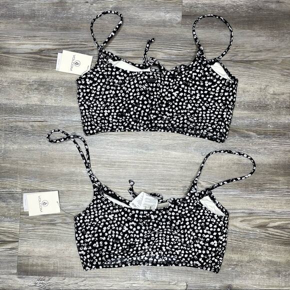 Volcom Women's Black/White Ain't Dot You Crop Pullover Bikini Swim Top sz XS - Picture 4 of 4